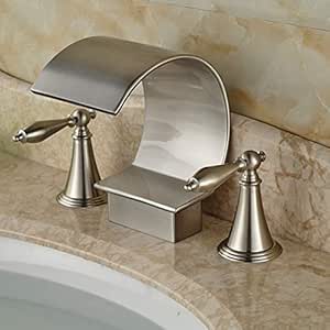 G0000D Grifo de baño grifo de cascada curvo caño cepillado níquel doble