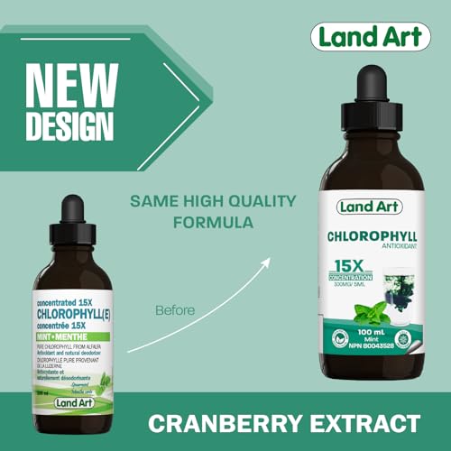 Liquid Chlorophyll Drops Mint 15X Concentrated 100ml - Detox - Alkaline - Natural Body Deodorant - Antioxidant - Cold Extracted from Non-GMO Alfalfa - Made in Canada