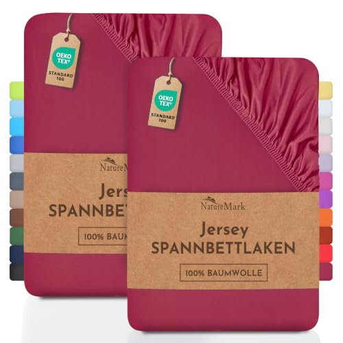 NatureMark 2er Pack Jersey Spannbettlaken, Spannbetttuch 100% Baumwolle in vielen Größen und Farben MARKENQUALITÄT ÖKOTEX Standard 100 | 200x220 cm +4