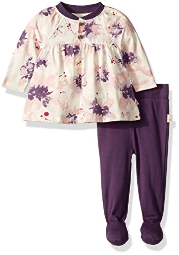 Burt's Bees Baby Baby Girls' Exploded Petals Dress and Footed Pant Set, Aubergine, 0-3 Months