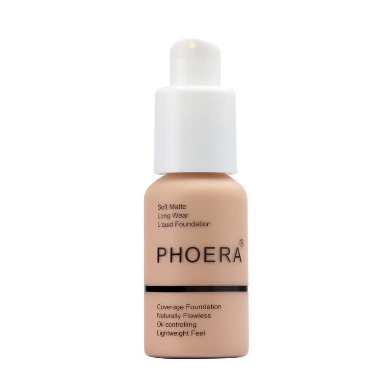 ABRUS® - Phoera Foundation Makeup, Full Coverage, Soft Matte Oil Control Concealer, Liquid Foundation, Long Lasting 24HR Waterproof and Blendable 30ml (103 Warm Peach)