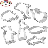 ANPOPO Ocean Creature Cookie Cutter Set - 7 Piece - Baby Shark, Mermaid Tail, Whale, Fish, Dolphin and Penguin Metal Fondant/Biscuit Cutters With Stencil Set for Kids Birthday Party Supplies