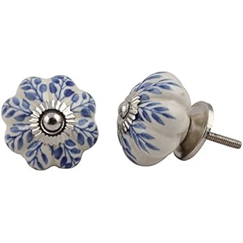 Set Of 12 Pieces Leaf Floral Ceramic White Cabinet Knobs Furniture