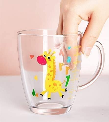 Glass Milk Cup with Measuring Kids Microwave Leak-proof Sippy Cup 300ml Transparent Drinking Glasses Jars Bottles Scale Measure Cups Cartoon Printing Water Cups with Lid Straw Handle for Milk Juice - Image 4