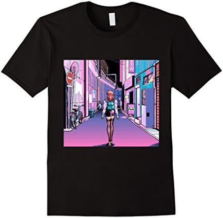 Mens Vaporwave Shirt Sad Cyber Punk Girl in Neon Japan XL Black