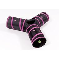 Prosper Pet Cat Tunnel - Collapsible 3 Way Play Toy - Interactive Tube Toys for Rabbits, Kittens, and Dogs - Black/Pink