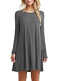 Yucharmyi Women's Stretchy Flowy Loose Tunic Dress Plain Long Sleeve Simple T-shirt