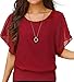 VIISHOW Women's Loose Casual Short Sleeve Chiffon Top T-Shirt Blouse Red Size Small