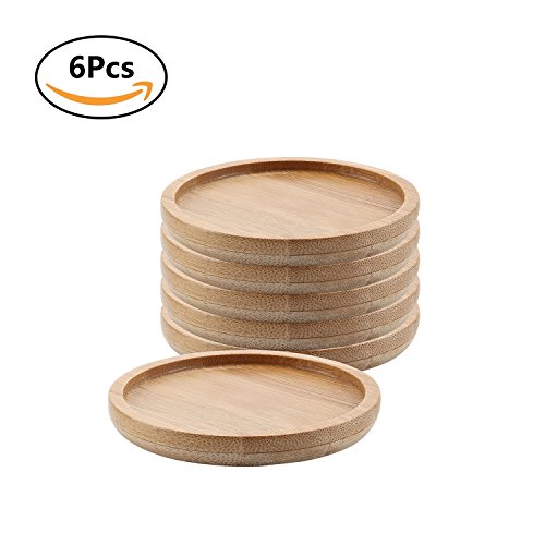 T4U 2.5 Inch bamboo Round Small Size Bamboo Tray Set of 6