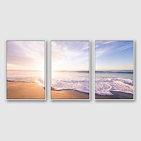 Framed Canvas Wall Art for Living Room, Bedroom Ocean Sea Beach Canvas Prints for Modern Home Decoration Ready to Hang - 16"x24"x3 Panels