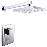 KES Shower Trim and Rain Shower Head Combo (Brass Body Single Handle) with Faceplate and Supply Arm Modern Square Polished Chrome, X6210