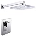 KES Shower Trim and Rain Shower Head Combo (Brass Body Single Handle) with Faceplate and Supply Arm Modern Square Polished Chrome, X6210