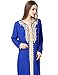 Muslim kaftan dubai long sleeve dress with embroidery for women Islamic clothing gown abaya for girls, Blue, Medium