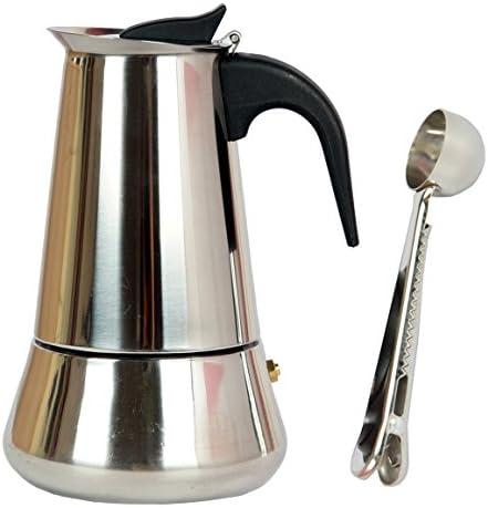 Mykumi Espresso Maker 2 Cup Moka Pot Stainless Steel for Gas, Electric and Ceramic Stovetop with Coffee Spoon (2 Cup)