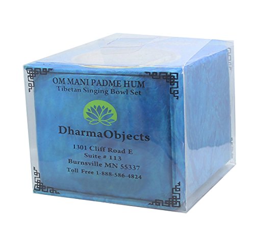 DharmaObjects Tibetan Yoga Meditation Om Mani Padme Hum Singing Bowl /Rosewood Mallet / Velvet Cushion / Box Gift Set