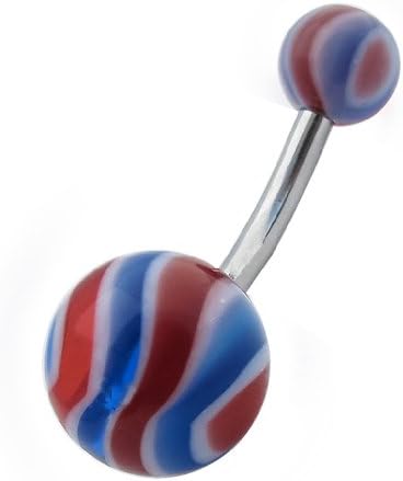 Red, White and Blue La La Wave Belly/Navel Ring - 14 GA 3/8" Surgical SS