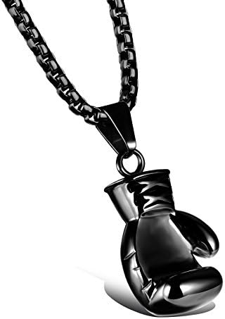 Amy Family Mens Womens Punk Stainless Steel Boxing Glove Chain Pendant Necklace Black (A101-Black-Men)