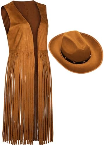 Foaincore Fringe Vests Cowgirl Outfits for Women 70s Hippie Clothes Vest  Jacket Faux Suede Tassels Western Cowgirl Hat, Brown, XXL price in Saudi  Arabia | Amazon Saudi Arabia | kanbkam