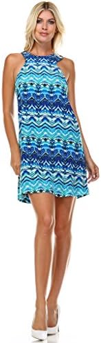 Marcelle Margaux High Neck Cut-Out Sleeveless Dress Small Blue Combo