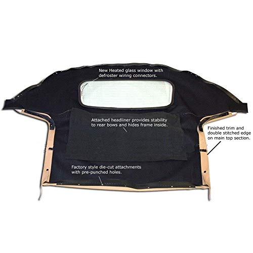 Compatible With Mazda Miata Convertible Top 1990-2005 One-Piece Non-Zippered Heated Glass Window in Cabrio Vinyl (Black)