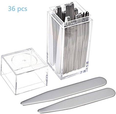 36 pcs Stainless Steel Collar Stays in Clear Plastic Box For Men's Shirts(4 different sizes set)