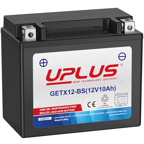 UPLUS GETX12-BS GEL Motorradbatterie 12V 220A 10Ah Rollerbatterie wartungsfrei Ersatz für YTX12-BS 150L×87B×130H mm