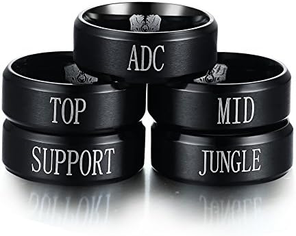 SUOHUAN Fashion Vintage Stainless Steel League of Legends LOL Rings, Top Jungle ADC Mid Support, Black