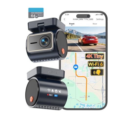 KAWA 4K Front Mini Dash Cam, Voice Control, Stealth Screen, 2K HDR NightEagle Engine Car Camera, Built-in Wi-Fi 6 and GPS, 24/7 Buffer Parking Mode, Support 256GB Max