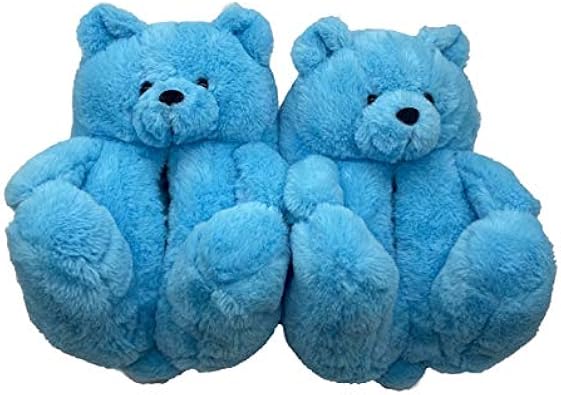 Amazon N C Aixini スリッパ ぬいぐるみテディベア ルームシューズ レディース あったか かわいい おしゃれ キャラクター 室内 履き 冬 ふわふわ 柔らか可愛い 防寒 保温 洗える ブルー N C スリッパ ルームシューズ