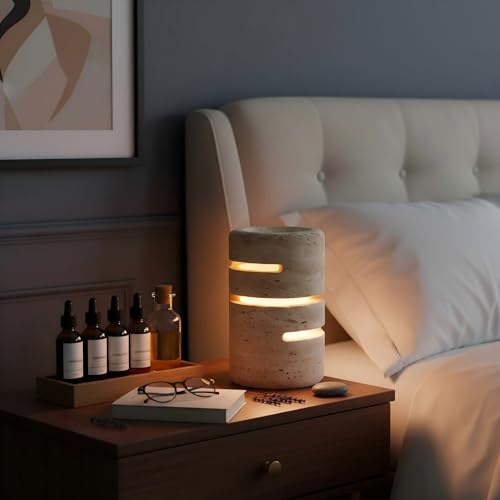 Natural Travertine Marble Table Lamp - Travertine Night Light Handmade Decorative Lamp with Home Decor Type C for Bedroom, Office, Living Room or Bedside