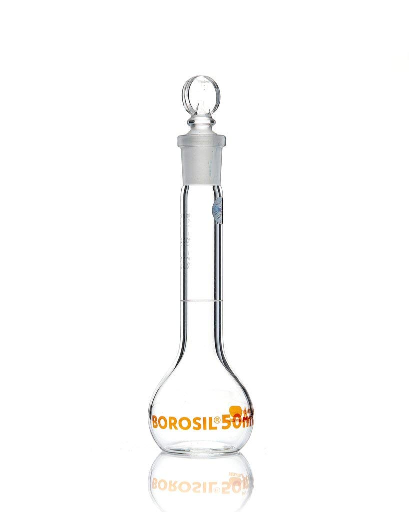 BOROSIL 5647012A Volumetric Flask, Wide Neck With GLASS I/C Stopper