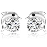 Women's Cubic Zirconia Crystal Dolphin Stud Earrings