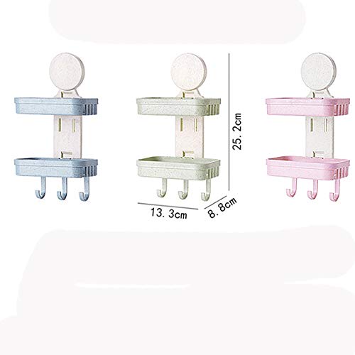 MOVEmen Bathroom Hook Up Shower Soap Box Dish Storage Plate Tray Holder Case Soap Holder Double Wall Shelf Storage Rack Sponges Shelf Kitchen Sink Storage Rack Jewelry Stand (Green) - Thumbnail 3