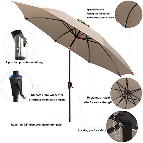 C Hopetree 3m Outdoor Patio Market Umbrella Garden Parasol With Tilt Taupe Amazon Ae