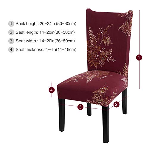 YISUN Modern Stretch Dining Chair Covers Removable Washable Spandex Slipcovers for High Chairs 4/6 PCs Chair Protective Covers (Red/Leaf Pattern, 6 PCS) - Thumbnail 2