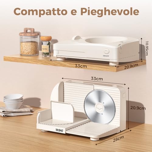 YASHE 180W Electric Folding Home Slicer with 17cm Serrated Blade, Adjustable Thickness 0-15mm, Easy to Clean and Safe Design for Meat, Cheese, Bread, Vegetables