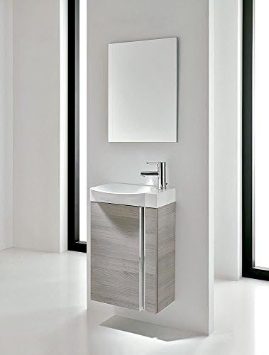 Small Bathroom Vanity Cabinet, Sink and Mirror. Wall Hung 18" Vanity, Ceramic Sink (Gray)