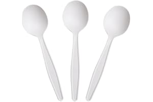 Yoaier Eco-Friendly 6" Disposable Soup Spoons - 50 Pack Heavy Duty Disposable Silverware, Extra-Length Cornstarch Serving Spoons for Hot Soup, Ice Cream,Chili, Parties (Ivory)