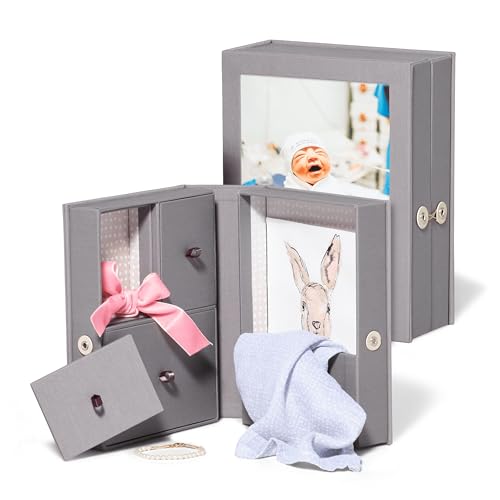 Savor | Small Baby Story Box – Frame and Baby Keepsake Box in One | Fabric Photo Frame with Keepsake Box for Newborn Picture, First Tooth, Hospital Bracelet, Sonogram, New Baby Announcement Gift