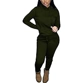HTD Two Piece Outfits for Women Casual Sweatsuits Set Long Sleeve Hoodie Tracksuit Pullover Jogger Sweat Pants Set