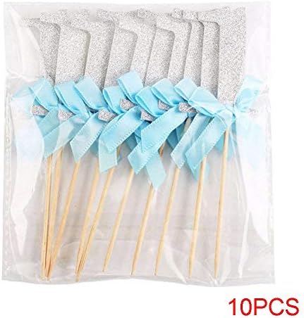 AAVBR 10Pcs First Birthday Cake Topper,Cupcake Glitter Paper Bow Toppers,Boy Girl Kids 1st Year Party Cake Decoration(3#)