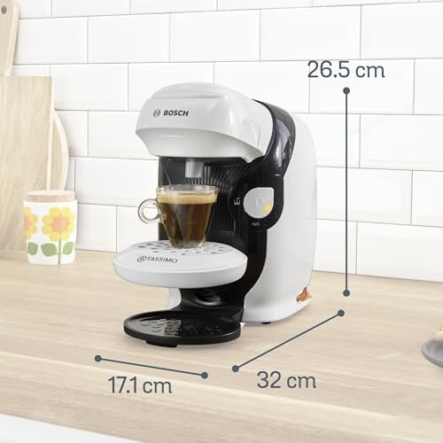 Tassimo Happy Friendly máquina de café multi-bebidas, até 70 bebidas, OneTouch, preparação individual, design compacto, Intellibrew, branco, TAS114E