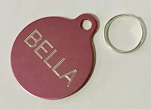 Quality 25mm Round Anodised Pet Id Tag & Ring, Dog, Cat, Engraved Free and P&P Supplied And Engraved (Pink)