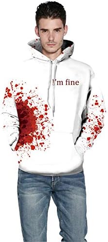 Unisex 3D Blood I'm fine Print Sweatshirts Hooded Pullover Colorful Pullover Shirt Blouse Tops Sweatshirt Hooded Jacket 2019-Halloween-All-Souls-Day-Women Men Couple Punk M-3XL