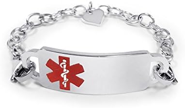 EngraveKing-Free Engraving Stainless-Steel Medical ID Bracelet with Heart Charm.Available in 5 to 8 inches. (8)