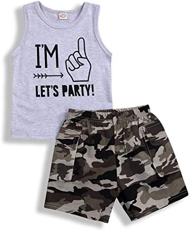 ZOELNIC Baby Boy Shorts Set Toddler Kids Birthday Letter Printed Vest+Camouflage Shorts Summer Outfit Set