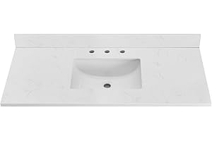 LOCALAND 48 Inch Vanity Sink Top, Engineered Stone Composite Vanity Top with Sink, Vanity Top with Rectangular Ceramic Sink in Ariston White, with 8 Inch Widespread Faucet Hole and Backsplash
