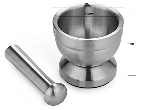 Double Stainless Steel Metal Mortar Salt And Pestle Pedestal Bowl Garlic Press Pot Herb Mills Pepper Spice Grinder Pugging Pot