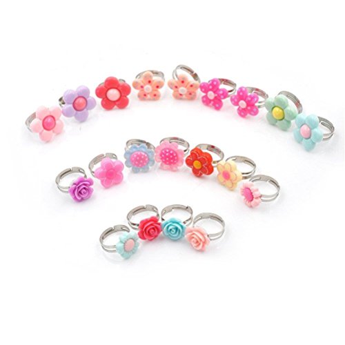 image for 16Pcs Kids Adjustable Flower Ring Multi Color Polymer Cute Finger Ring