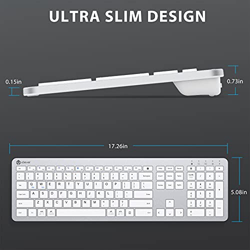 iClever Wireless Keyboard GKA33S Rechargeable White Keyboard with